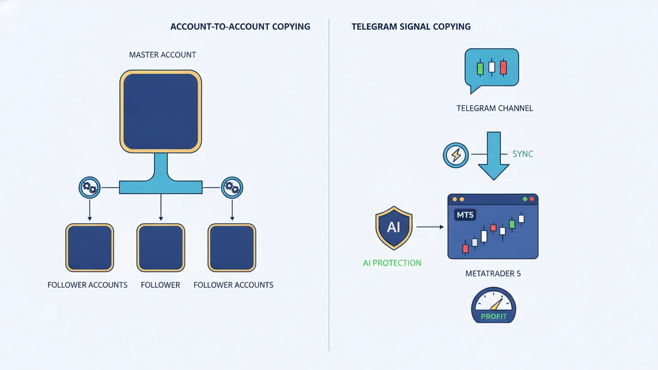 Account-to-account copying versus Telegram signal copying