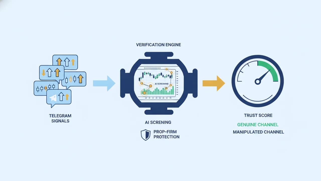 Backtesting a channel's claimed signals against real market data to score trust